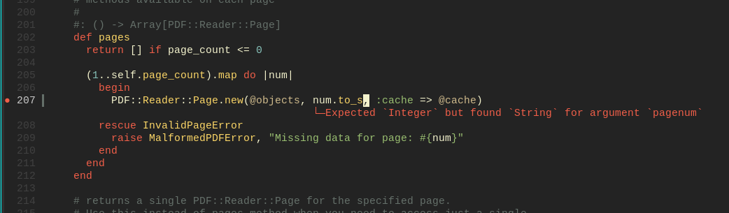 Helix displaying an inline type error